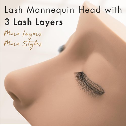 Embagol 3 Lash Layers Lash Mannequin Head For Eyelash Extension, Lash Extension Practice Face for Beginners Reusable Makeup Massage Training Supplies