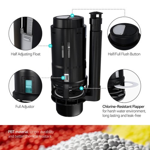 R&T A2422M 3" Dual Flush Valve with Push Button Dual Flush Toilet Repair Kit Toilet Tank Parts Replacement for 2-piece Toilet