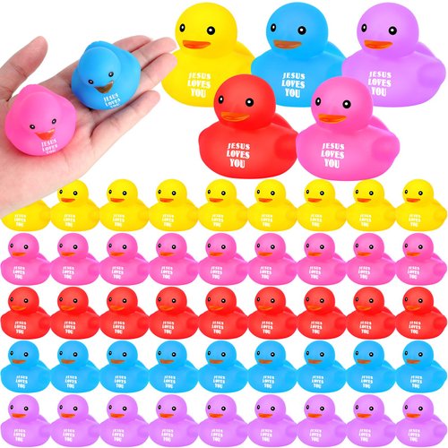 Deekin 60 Pcs Jesus Loves You Rubber Ducks Bulk Jesus Rubber Ducks Christian Ducks Jesus Gifts for Church Religious Christian Events Party Gift Baskets Fillers Reward (2.2 Inch)