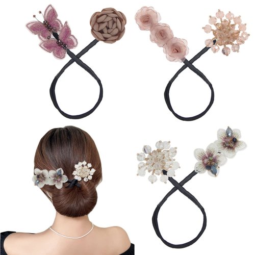 K&Y 3PCS Hair Bun Maker Elegant Flower Butterfly Lazy Hair Curler Bun Maker For Hair Scrunchies Hair elegant bun lazy hair curler bun maker Deft bun Make For Women Girls (style 3)