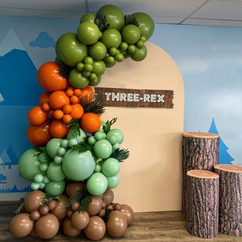 164 PCS Dinosaur Balloons Garland Green Orange Brown Balloons Arch Kit for Kids Dinosaur Themed Party Decorations Jungle Safari Birthday Party Supplies