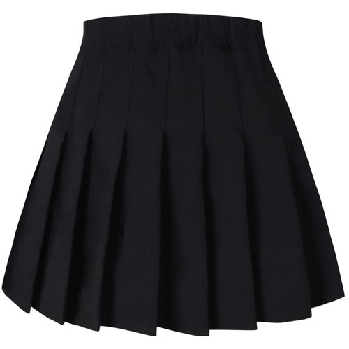 SANGTREE Toddler Little & Big Girls' Women Solid Plain Pleated School Uniform Short A-Line Skirt, Black, 13-14 Years/Height 66.9" = Tag 170