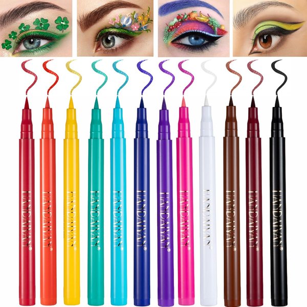 Eyeliner Set,12 Colors Colored Eyeliner,Liquid Eyeliner Waterproof Smudge Proof,Long Lasting Eye Liner For Halloween Makeup (12 Colors Eyeliner)