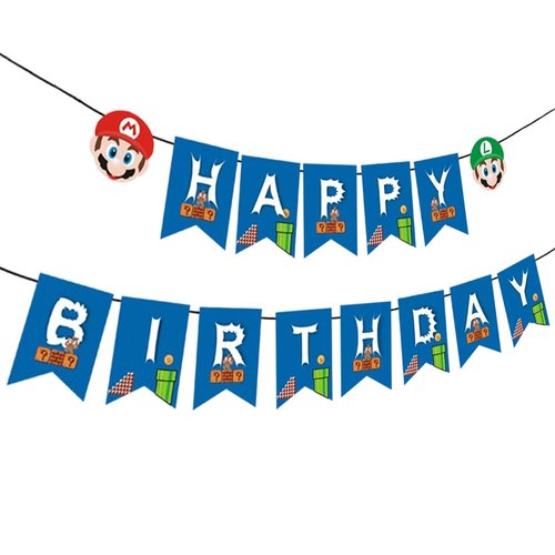 Birthday Banner For Mario, Video Games Birthday Theme Party Supplies,Video Games Birthday Party D...