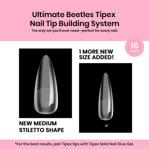 Beetles Tipex Instant Apex Nail Tips, 224Pcs 16 Sizes Pre-Building & Pre-Etched Gel Nail Tips Medium Stiletto Thicker Acrylic Nails False Nail Extension with Uv Nail Glue Nail Lamp for Flat Nails