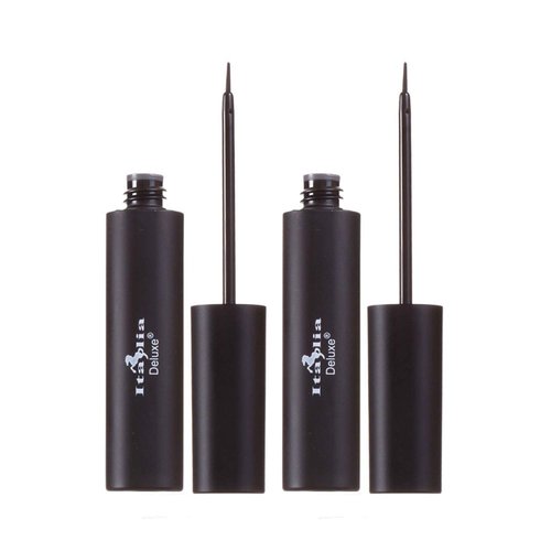 Italia-Deluxe Makeup 2pcs of Classic Liquid Eyeliner 201 Matte Black Eye Liner Vitamin E + ZipBag