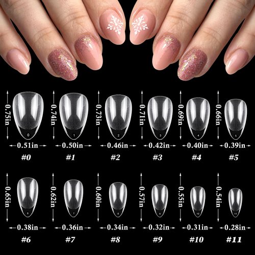 LoveOurHome 600pc Short Gel X Nail Tips Almond Fake Nails Clear XS Stiletto False Nail Tips Full Cover Artificial Fingernails Soft Gel Nail Tips for Acrylic Nails Gel X Extension Press Nails Making