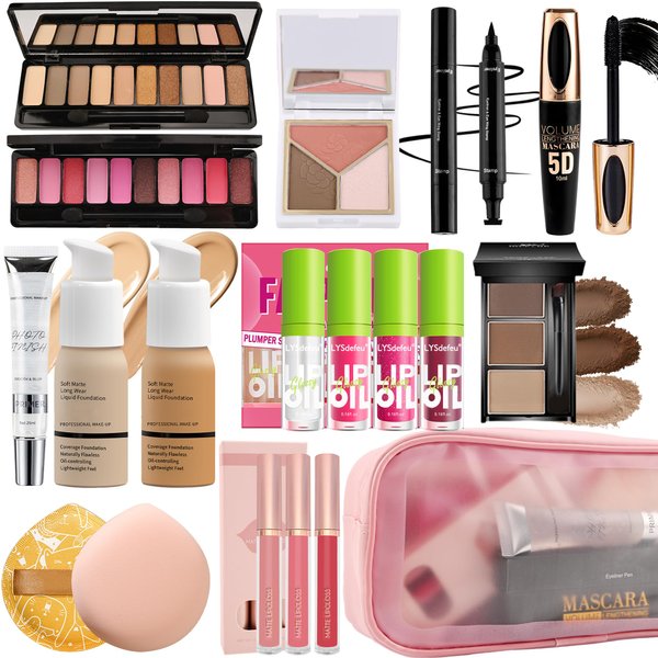 All in One Makeup Kit for Women Full Kit,Travel Makeup Kit for Teens,Makeup Gift Kit with Everything,Foundation Eyeshadow Lip Gloss Lip Oil Eyebrow Blush Contour Powder,Christmas Makeup Gift Set-A