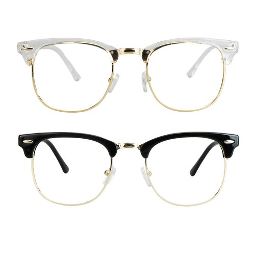 LifeArt 2 Pairs Blue Light Blocking Glasses, Anti Eyestrain, Computer Glasses, Gaming Glasses, TV Glasses for Women Men, Anti Glare (Black Gold + Clear Gold, No Magnification)
