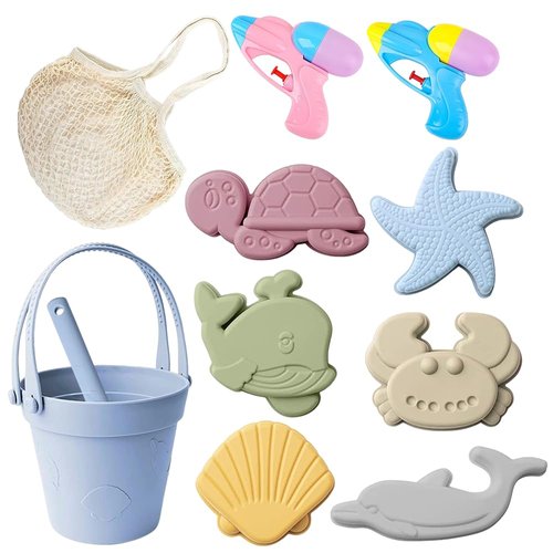 UUBeauty Silicone Beach Toys,Beach Toys for Toddlers 1-3,Travel Beach Toys Set,Silicone Bucket, Mold, Shovel Set for Kids,Children's Outdoor Summer Toy Set,Sand Toys for Kids 3-8 Blue