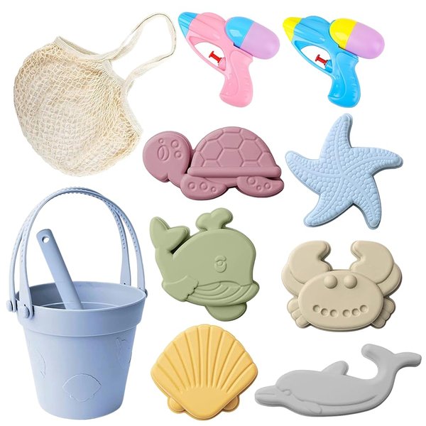 UUBeauty Silicone Beach Toys,Beach Toys for Toddlers 1-3,Travel Beach Toys Set,Silicone Bucket, Mold, Shovel Set for Kids,Children's Outdoor Summer Toy Set,Sand Toys for Kids 3-8 Blue