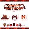 Mpanwen Red Video Game Party Supplies - 212Pcs Gamer Gaming Party Decoration For Boys Birthday Party - Table Cover, Plates, Cups, Napkins, Utensils, Hanging Swirls, Banner, Topper Serves 16 Guests