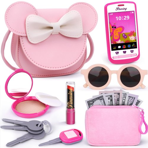 Pretend Play Toddler Girl Purse with Makeup Toys Set, Little Girls Purse Toys for 3 4 5 6 7 Year Old Girl Gifts, Kids Purse for Christmas, Birthday Gifts for Ages 3-5 4-5 6-8 Pink