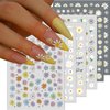 6 Sheets Daisy Nail Art Stickers, Charming Flower Chrysanthemum 3D Trendy Design Self-Adhesive Spring Nail Art Decals, DIY Manicure Decoration Supplies Accessories for Women Girls