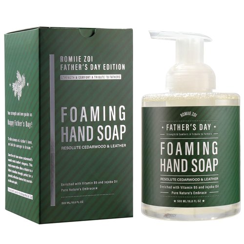 ROMIIE ZOI Foaming Hand Soap for Men, Father's Day Gift - Infused with Cedarwood & Leather Aroma - Green 500 ML / 16.8 FL OZ