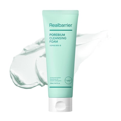 Real Barrier Porebium Cleansing Foam,150ml,5.07 Fl Oz, Rich Dense Bubble Cleanser & Exfoliator for Sensitive Skin, Sebum Oil Control with Ceramide, Impurities Dead Skin Cells Remover, Korean Skincare