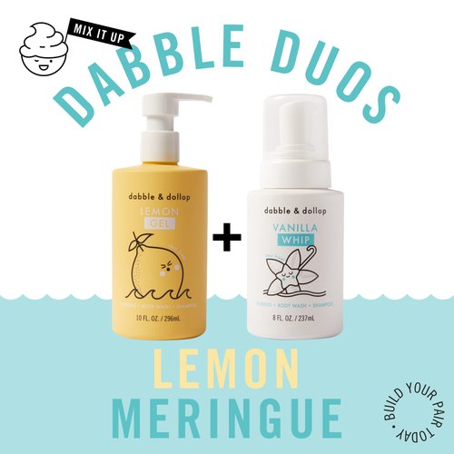 Dabble & Dollop Lemon + Vanilla Body Wash & Shampoo - 3 in 1 Natural Bubble Bath for Kids, USA-Made, Paraben & Sulfate Free, Vegan, Gluten-Free, Tear-Free (Pack of 2)