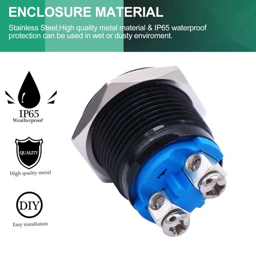 Twidec/16mm Waterproof Black Metal Shell Momentary Raised Top Push Button Switch 3A/12~250V SPST 1NO Start Button for car Modification Switch M-16-BK-G