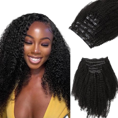 Lashey Clip in Hair Extensions Real Human Hair 16 Inch 110g 7pcs Afro Kinky-Curly Human Hair Clip...