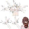 PAGOW 3 Pack Floral Leaf Hair Combs, Gold Rhinestone Crystal Hair Comb Clips, Hair Side Comb Clips, Fashion Hair Barrette Crystal Wedding Headpiece Hair Accessories For Bride, Bridesmaid, Women, Girls