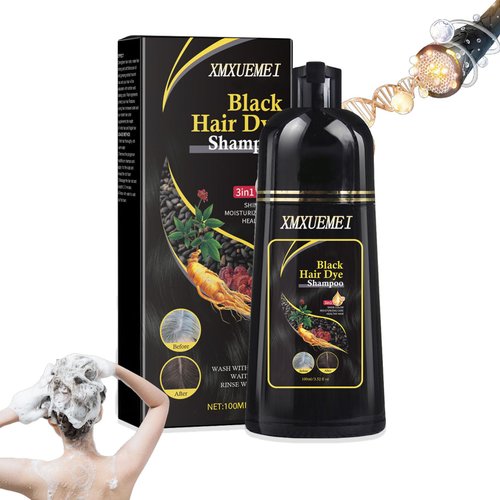 XMXueMei Black Hair Dye Shampoo 3 in 1 for Women & Men,Hair Color Shampoo for Gray Hair,Moisturizing Long Lasting Hair Shampoo