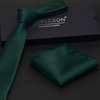 GUSLESON Solid Dark Green Emerald Skinny Tie For Men Classic Slim Necktie and Pocket Square Set (0754-08)