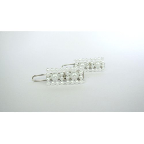 Generic Two small tiny rectangle white pearl hair pin clip barrettes fine hair