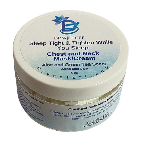 SIeep Tight and Tighten While You SIeep Chest and Neck Mask/Cream, With Hibiscus, Hyaluronic Acid,Firming Peptides, Black Goji Butter, Cranberry Enzymes and More, Aloe and Green Tea Scent, 4 oz By Diva Stuff