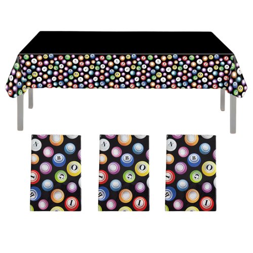 Bingo (3 Pack) Plastic Tablecloth Cover 42.5"x79" - Bingo Party, Bingo Theme Party Supplies, Bingo Cards Party, Bingo Table Cover, Bingo Tablecloth, Bingo Decorations, Casino Theme Party