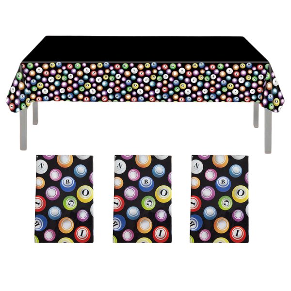 Bingo (3 Pack) Plastic Tablecloth Cover 42.5"x79" - Bingo Party, Bingo Theme Party Supplies, Bingo Cards Party, Bingo Table Cover, Bingo Tablecloth, Bingo Decorations, Casino Theme Party