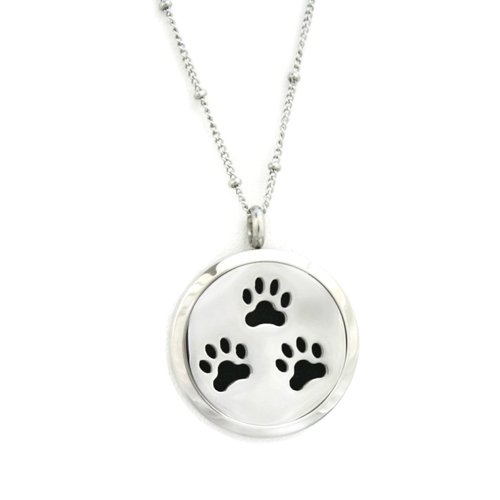 Destination Oils Paw -Some Prints Stainless Steel Essential Oil Diffuser Necklace- 20"