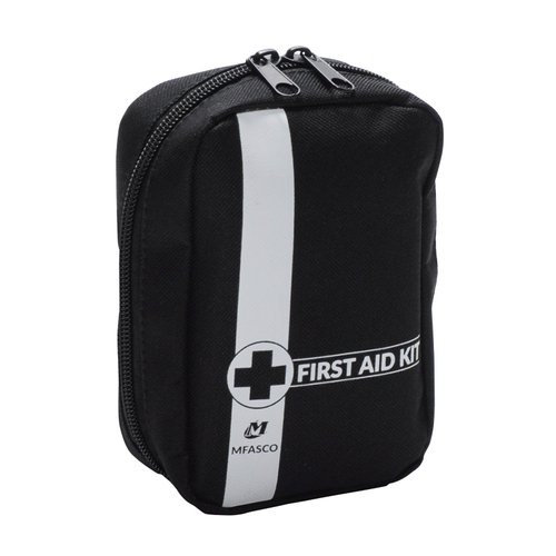 MFASCO Boy Scout Personal First Aid Kit - Compact Black Pouch - Belt/Bag Attachable - Includes Scout-Compliant Supplies, Meets Scout Org. Standards - Mini Emergency Kit for Travel, Hiking, & More