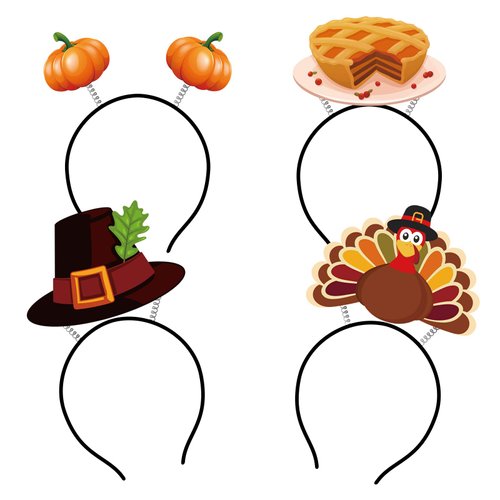 Your Little Lovely 8PCS Thanksgiving Turkey Headband Decorations - Fall Pumpkin Head Boppers Party Favors Accessories Supplies