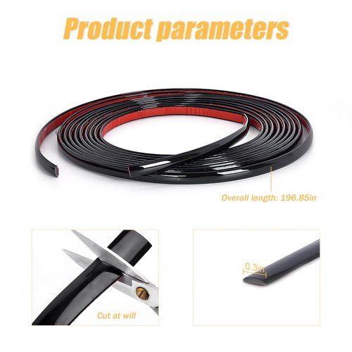 Car Interior Trim Strips, 16.5ft/5M Chrome Strips for Cars, Side Body Chrome Trim Strip, Automotive Chrome Trim Molding for Car, Truck, RV, Door Window Scratch-Proof (8mm, Black)