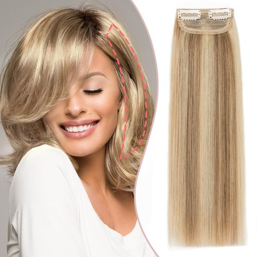 Rich Choices Clip in Human Hair Extensions for Short Hair 10 Inch Light Brown with Bleach Blonde Invisible Mini Clip in Short Hair Pieces Clip in Mini Real Human Hairpiece For Men Women