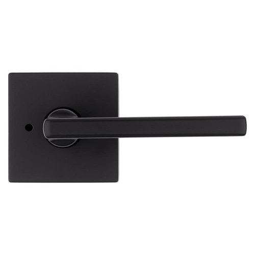 Kwikset Halifax Interior Privacy Door Handle with Lock, Door Lever For Bathroom and Bedroom, Matte Black Reversible Keyless Push Button Lock Door Lever, with Microban Protection, Square Rose