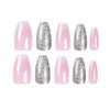 BAOYAALIN French Gradient Pink White Press on Nails Short Medium Coffin Ombre Fake Nails with Glitter Design Glue on Nails for Women Girls Acrylic Ballerina False Nails Stick on Nail for Wedding 24Pcs