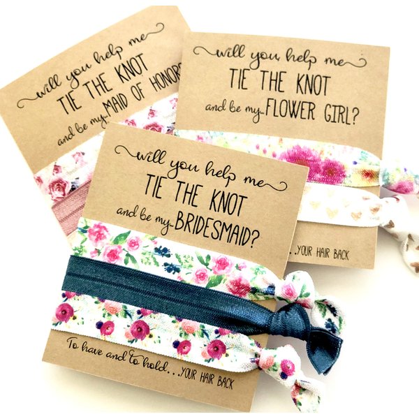 Set of 5 Bridesmaid Proposals | Will You be My Bridesmaid| Hair Tie Favors (Choose Your Hair Ties in Gift Messaging)