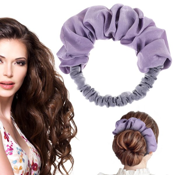 GEEHUA Heatless Hair Curler to Sleep In, Soft Satin Curling Scrunchie No Heat Hair Roller Lazy Hair Curlers Headband for Women Long Hair Sleeping Overnight(Gray Purple)