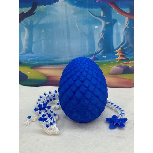 Articulated Cherry Blossom Dragon with Dragon Egg, 12" White and Blue Cherry Blossom Dragon, Home Decor Executive Desk Toys,Fidget Toys for Autism/ADHD D017-WB-BLU