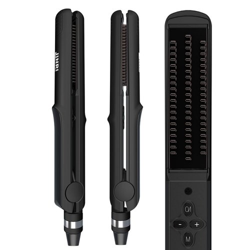 3 in 1 Heated Styling Brush: Hair Straightener, Crimper and Anti-Frizz Hot Brush for Smooth, Styled Hair - Electric Flat Iron, Black