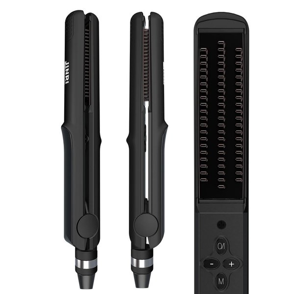 3 in 1 Heated Styling Brush: Hair Straightener, Crimper and Anti-Frizz Hot Brush for Smooth, Styled Hair - Electric Flat Iron, Black