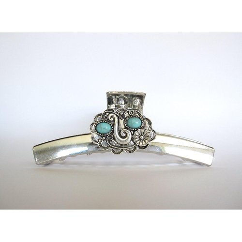 Generic Long shiny turquoise blue silver western design metal native tribal hair claw