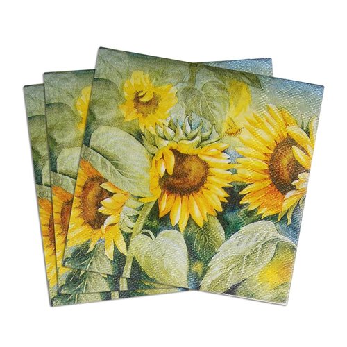 Colored Paper Cocktail Napkins, 20 Count Shabby Chic Napkins for Wedding, Dinner Tea Party Shower, Sunflower