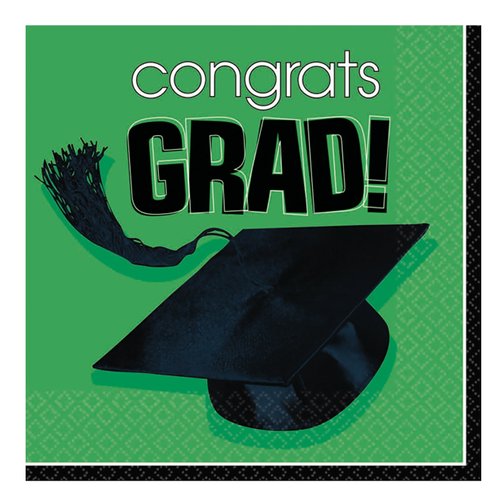 Flying Colors Graduation Party School Colors Beverage Napkins ‑ Green Tableware, Green, Paper, 5" x 5" Pack of 36