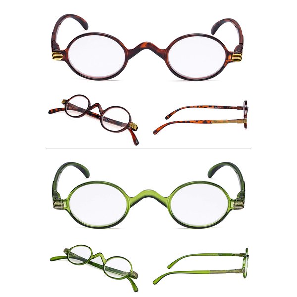 LUR READING GLASSES 5 pack Vintage Small Round include Sunshine Readers +1.00