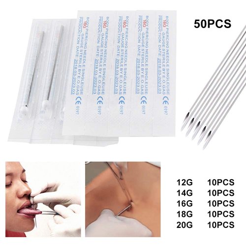 Ear Nose Piercing Needles - TC Mix body piercing needles 12g.14g.16g.18g.20g Individualized Package for Piercing Needle Supplies Piercing Kit (50 MIX)