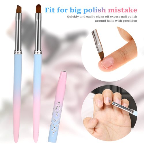 Sliverdew Nail Art Clean Up Brush, 2Pcs Round&Angled Nail Polish Clean Up Brush for Cleaning Fingernails, Professional Nail Painting Brushes for Nail Art Design