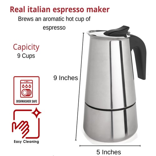 Mixpresso 9 Cup Coffee Maker Stovetop Espresso Coffee Maker, Moka Coffee Pot with Coffee Percolator Design, Stainless Steel Stovetop Espresso Maker, Italian Coffee Maker 450ml/15oz