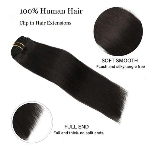 Clip in Hair Extensions Real Human Hair for Women Thick Remy Human Hair Extensions Brazilian Straight Human Hair Clip ins Natural Black Color 7pcs 18Inch 120g/set
